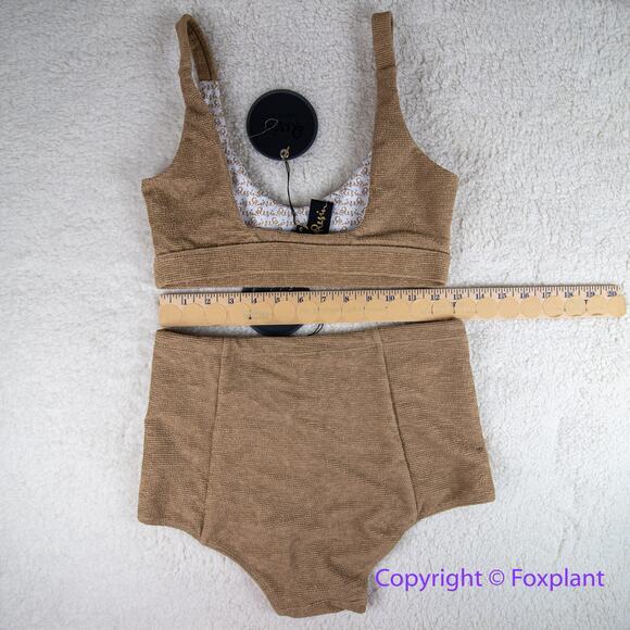 New! Set! Free People Resin Obsidian cream surf High-Waist Bikini, size S - Picture 6 of 8